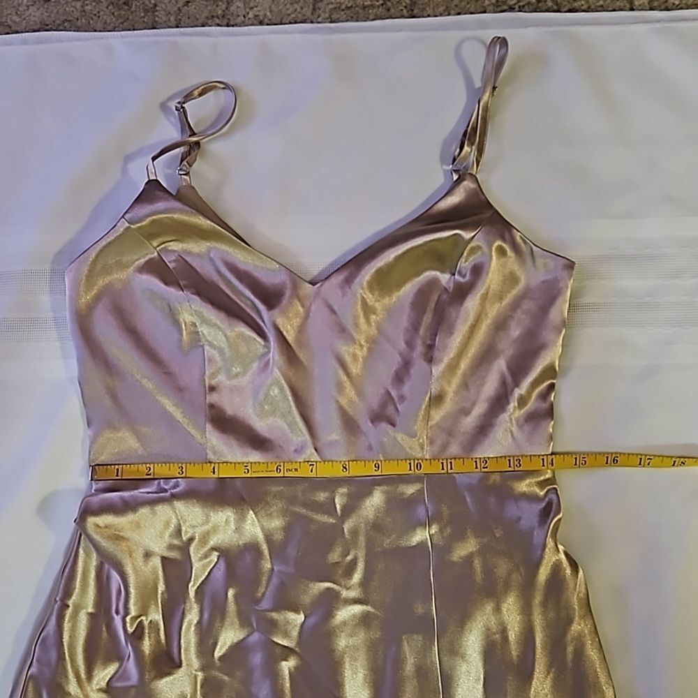 Birdy Grey Gold Satin Sleeveless Maxi Gown Slit Small - Picture 13 of 14